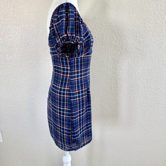 Altar'd State Britton Navy Blue Pink Puff Sleeve Plaid Summer Dress Wmn Sz Small - Picture 5 of 14